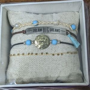 4 Piece Bracelet Set, Corded Bracelets, Stamped Metal & Beaded